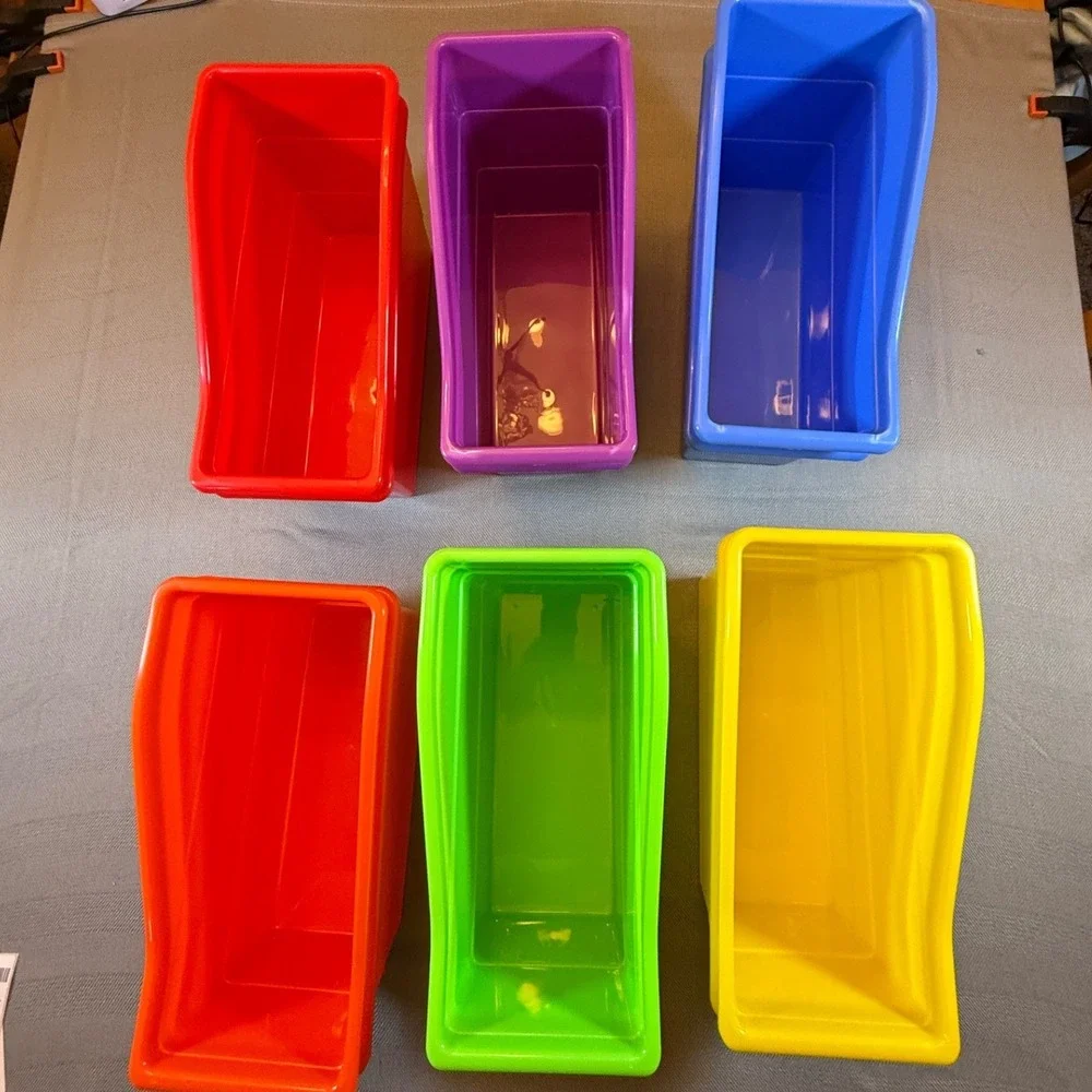 12 Pack Plastic Book Bins Rainbow Colors Classroom Storage Organizer Containers